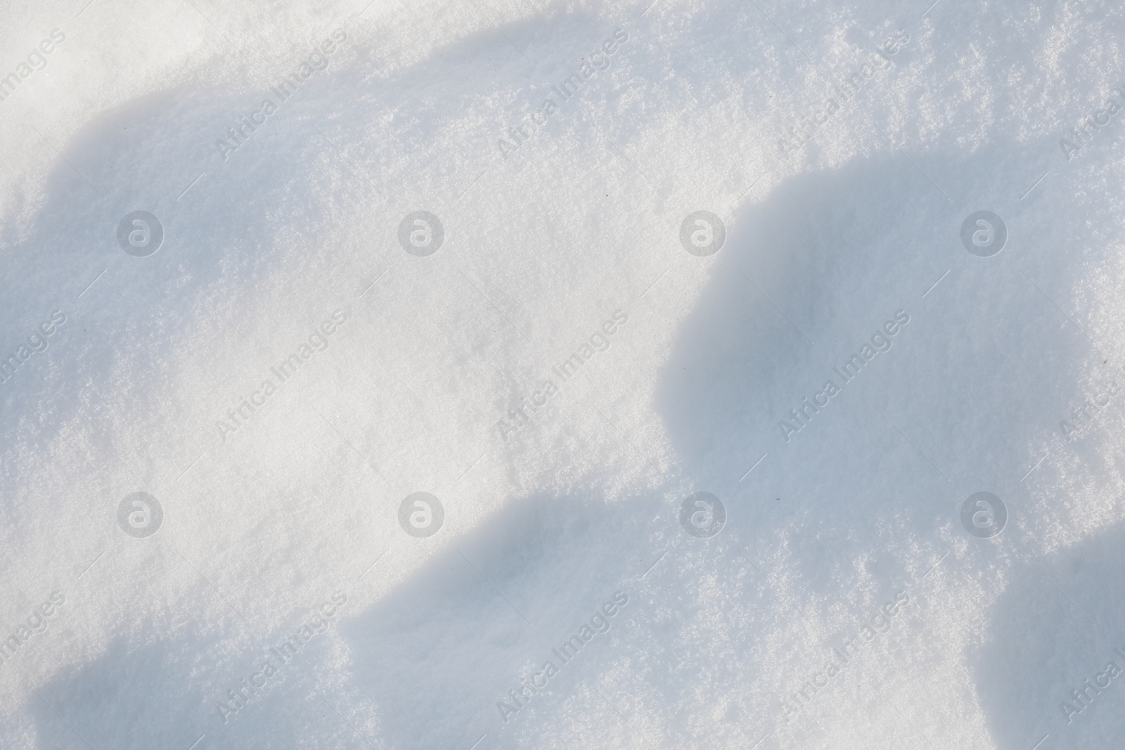 Photo of White snow as background, top view. Winter season