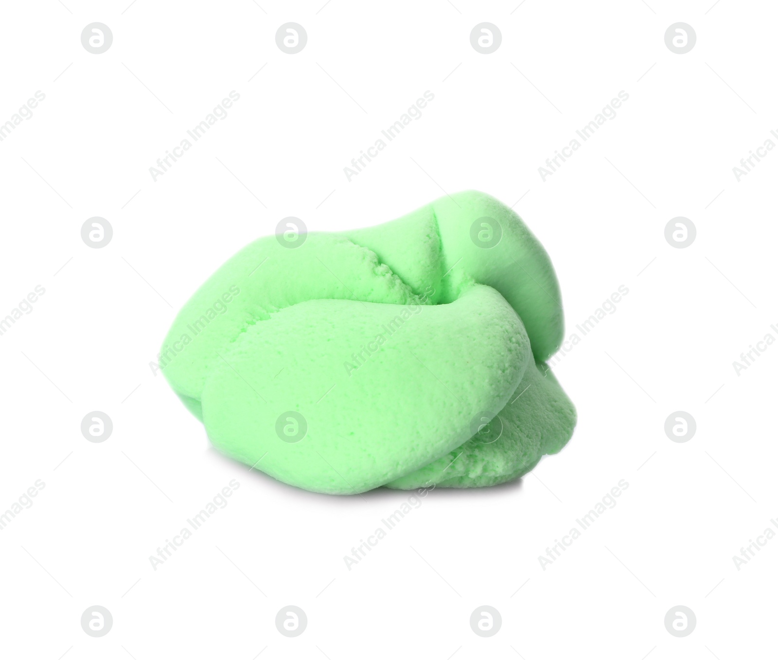 Photo of Green fluffy slime isolated on white. Antistress toy