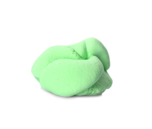 Photo of Green fluffy slime isolated on white. Antistress toy
