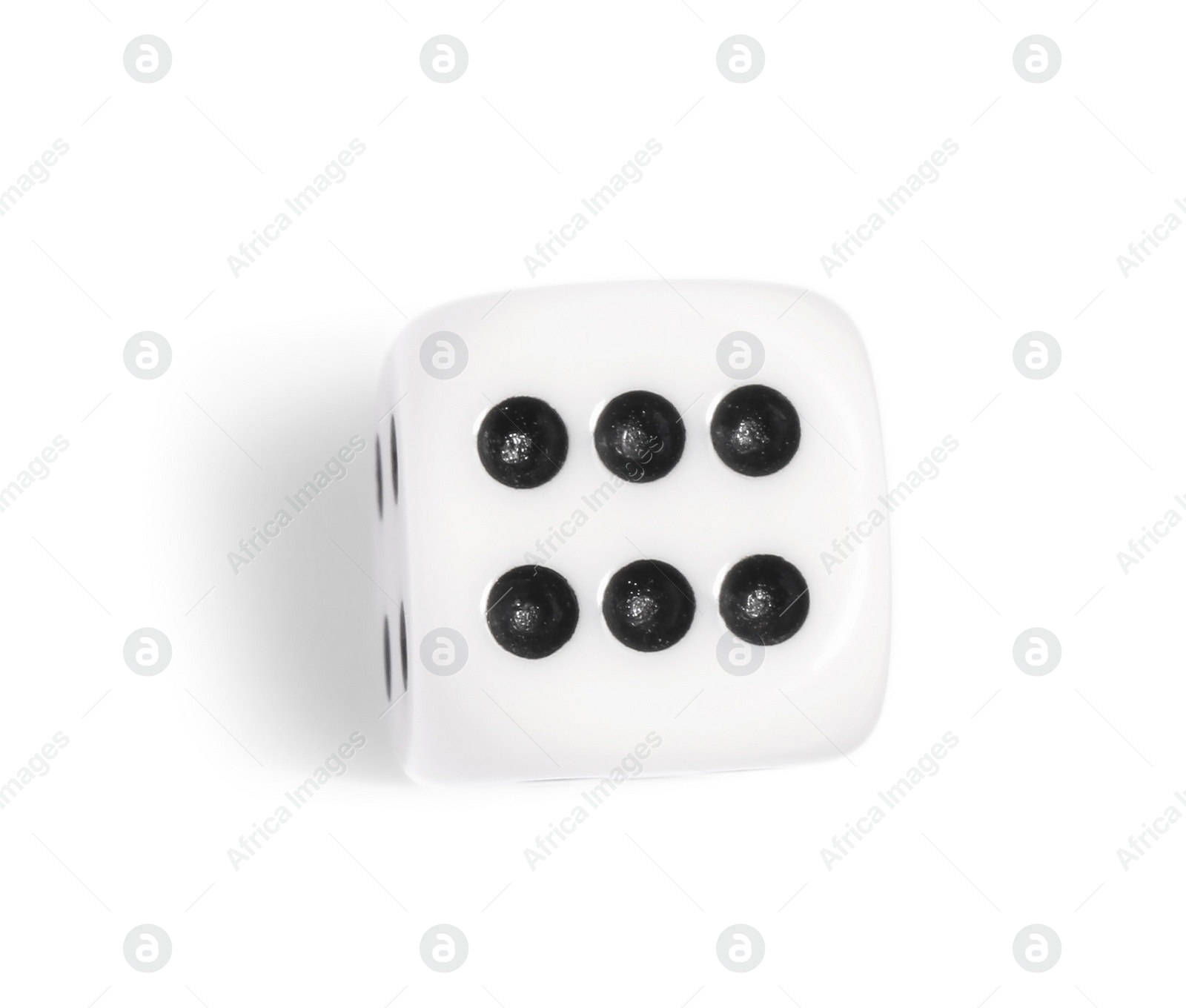 Photo of One game dice isolated on white, top view