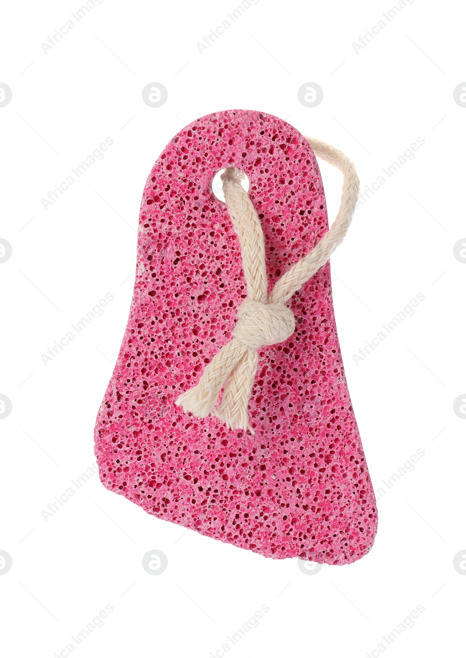 Photo of Pink pumice stone isolated on white. Pedicure tool