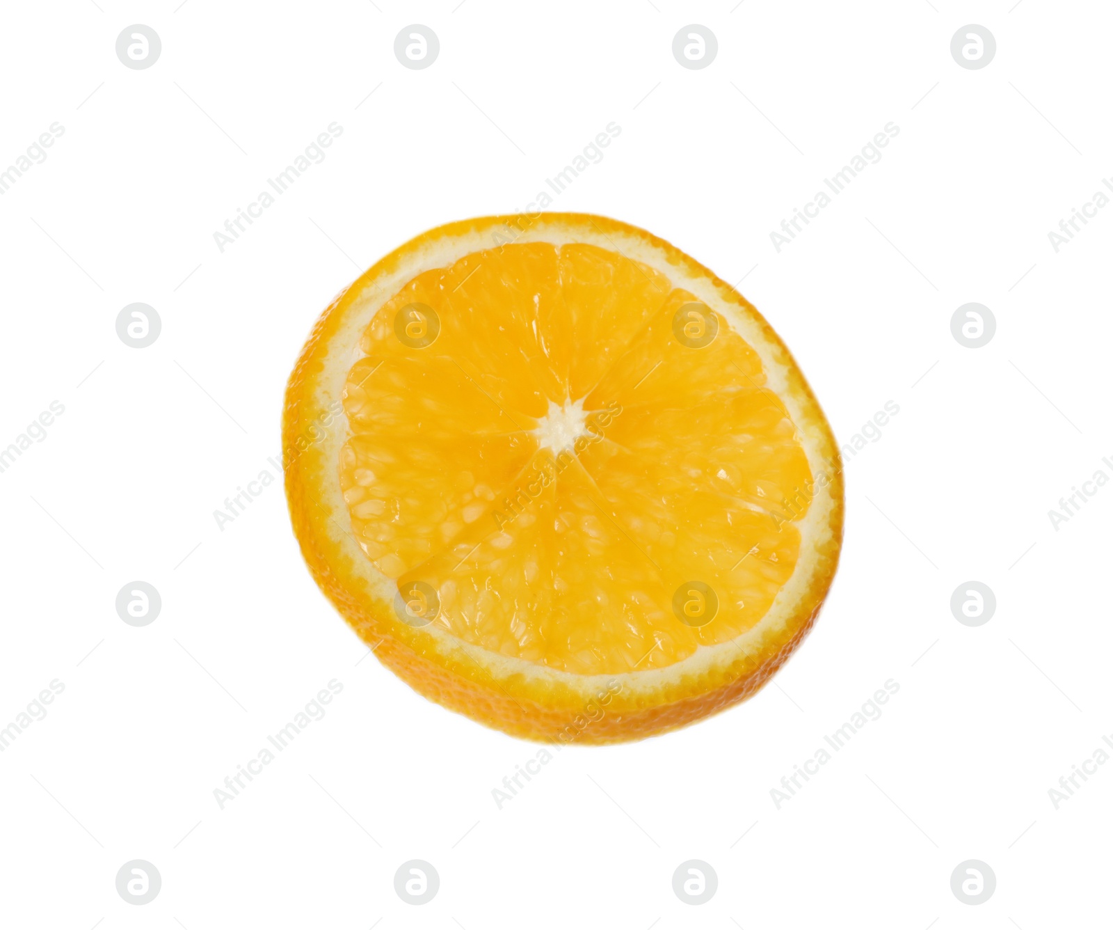 Photo of Slice of ripe orange on white background