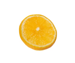 Photo of Slice of ripe orange on white background