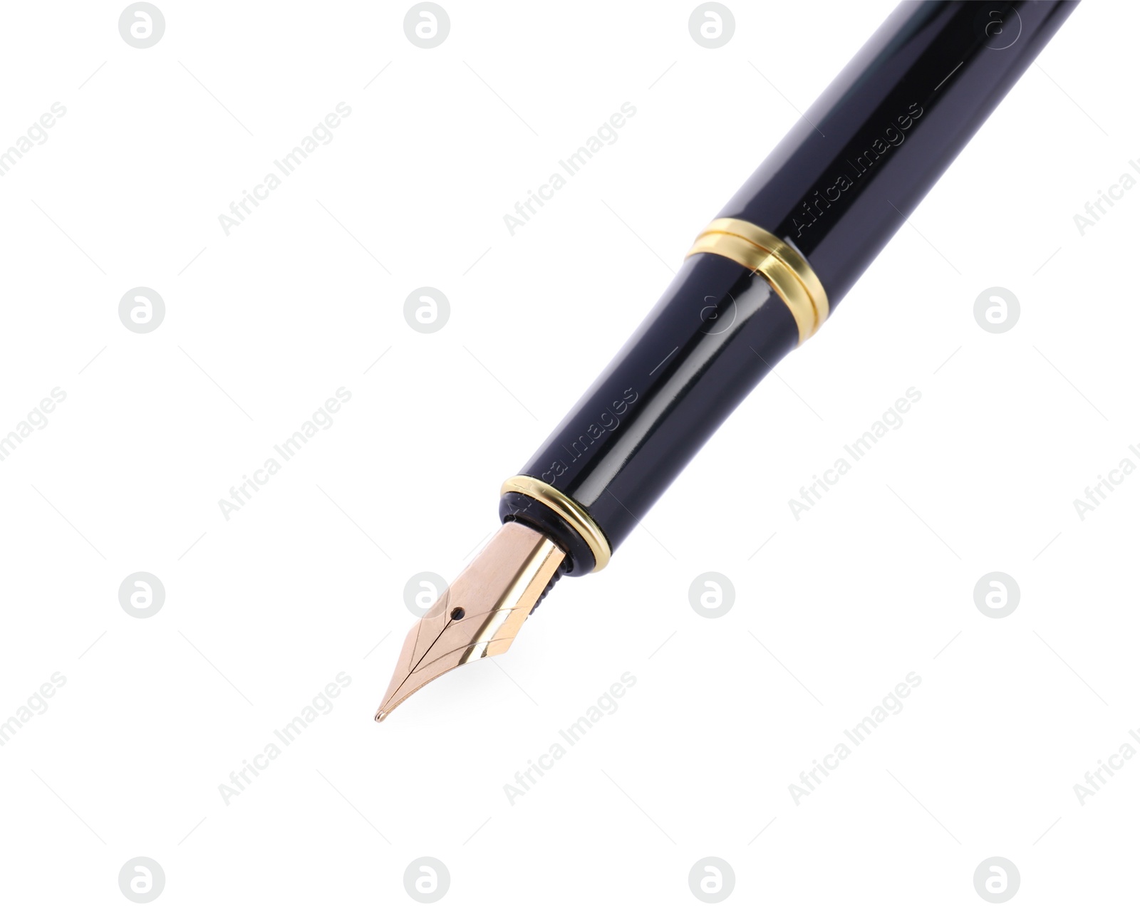 Photo of Stylish black fountain pen isolated on white