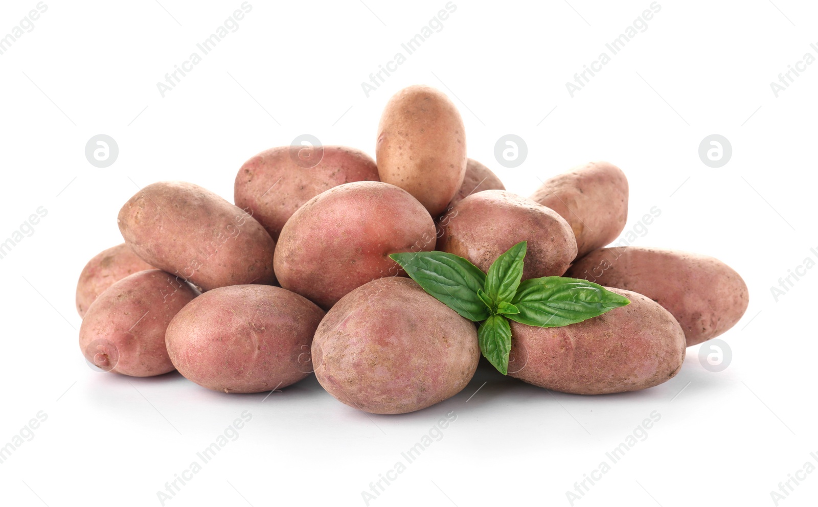 Photo of Fresh ripe organic potatoes on white background