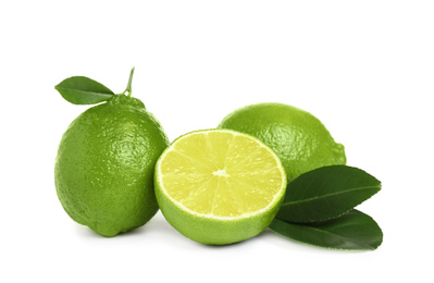 Photo of Fresh ripe green limes isolated on white