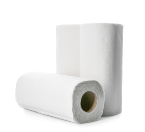 Rolls of paper tissues on white background