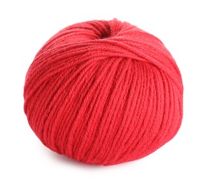 Soft red woolen yarn isolated on white