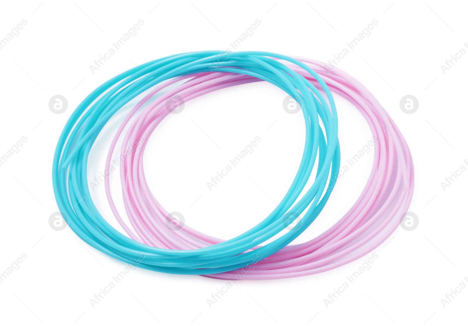 Photo of Plastic filaments for 3D pen on white background