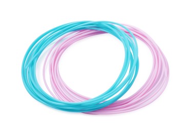 Photo of Plastic filaments for 3D pen on white background
