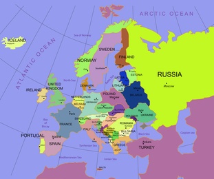 Image of Political map of western Europe. Color illustration