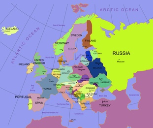 Political map of western Europe. Color illustration