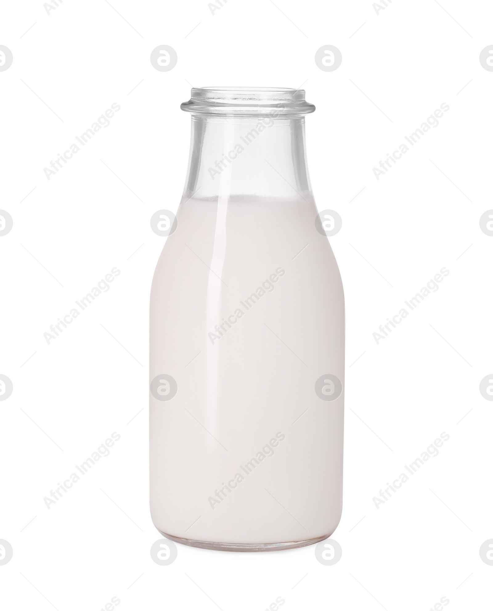 Photo of Bottle of tasty milk isolated on white