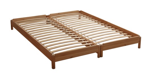 Image of New wooden bed frame on white background