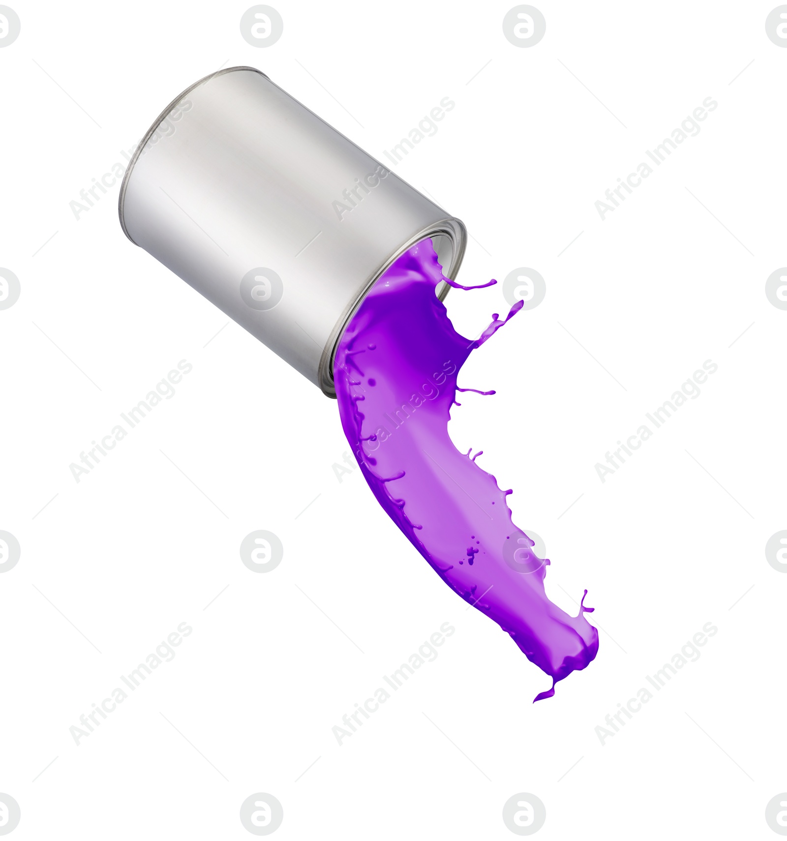 Image of Can with splashing violet paint isolated on white