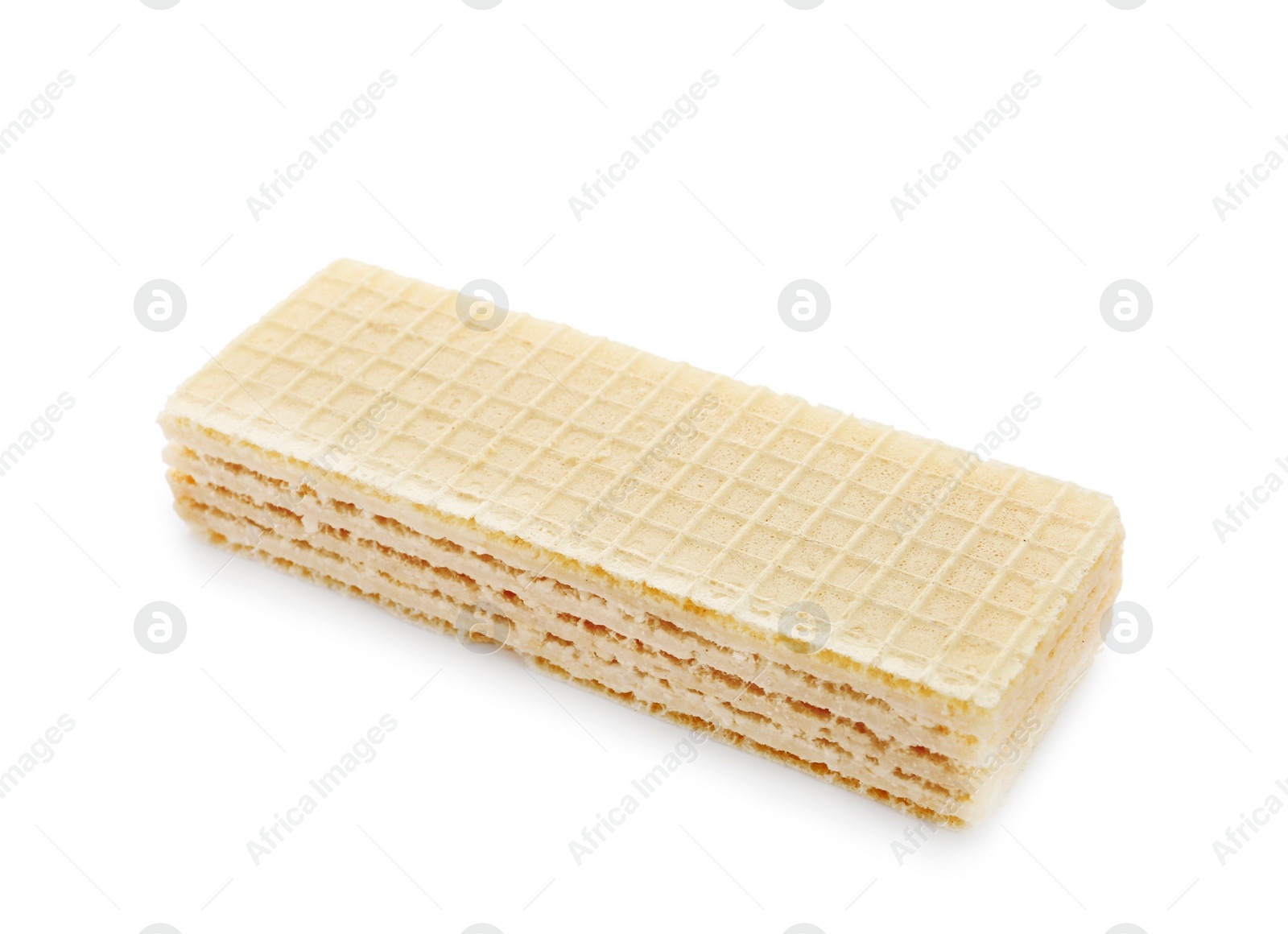 Photo of Delicious crispy wafer on white background. Sweet food