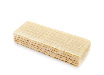 Photo of Delicious crispy wafer on white background. Sweet food