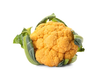 Yellow cauliflower cabbage on white background. Healthy food