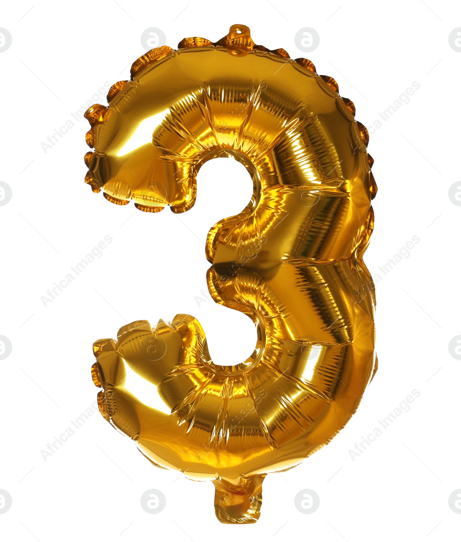 Photo of Golden number three balloon on white background