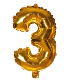 Photo of Golden number three balloon on white background