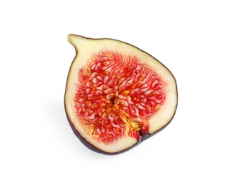 Photo of Half of ripe fresh fig isolated on white, top view