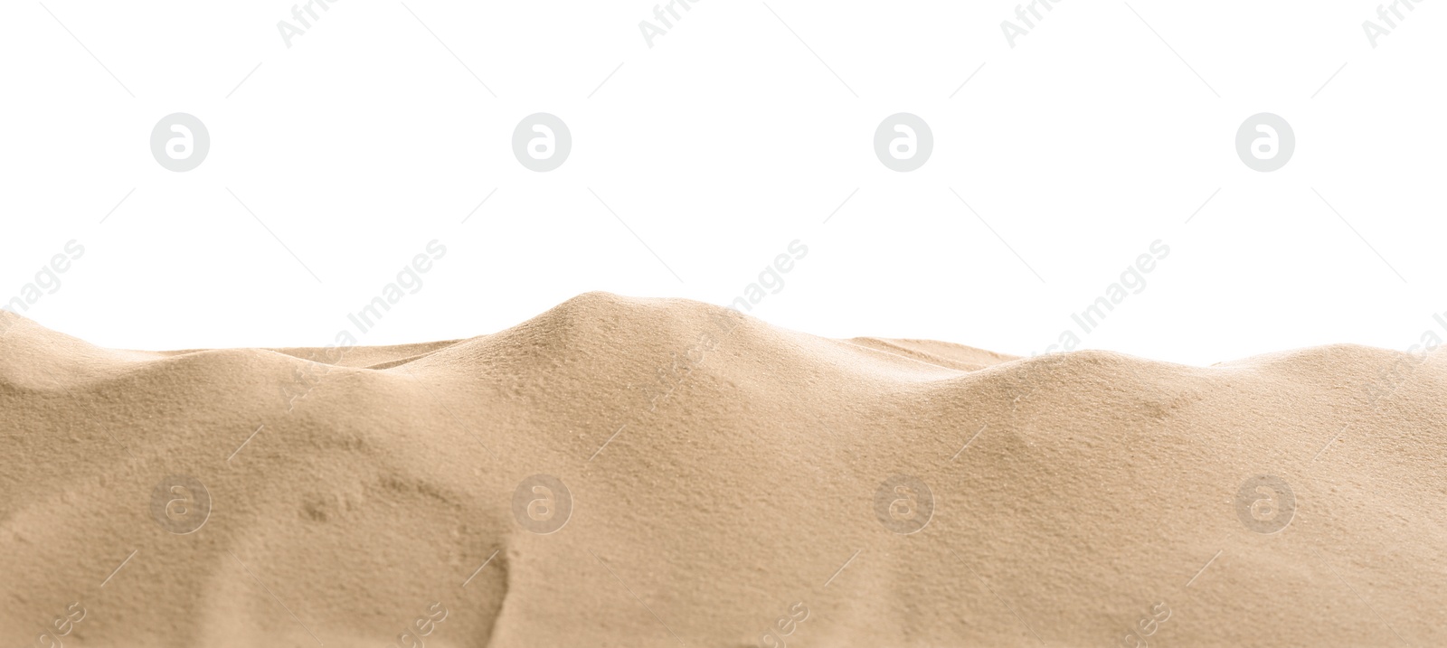 Photo of Heap of dry beach sand on white background