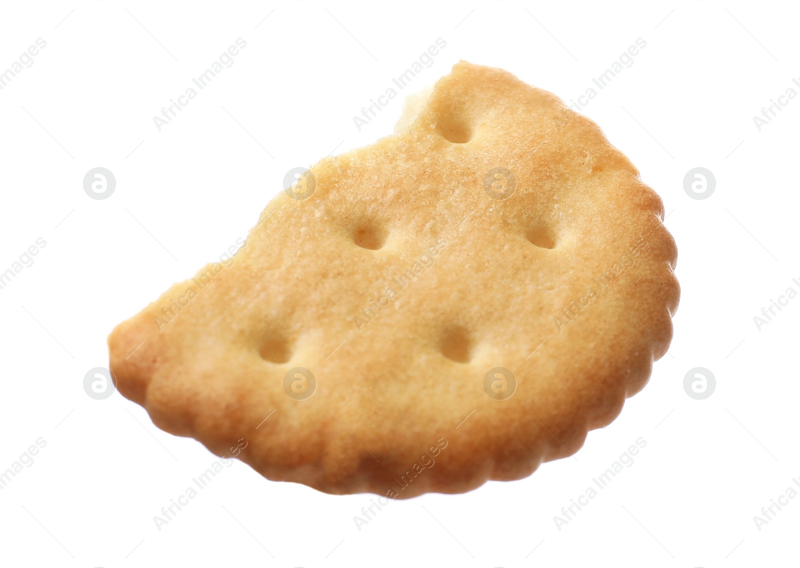 Photo of Piece of tasty cracker isolated on white