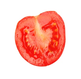 Photo of Slice of ripe tomato on white background