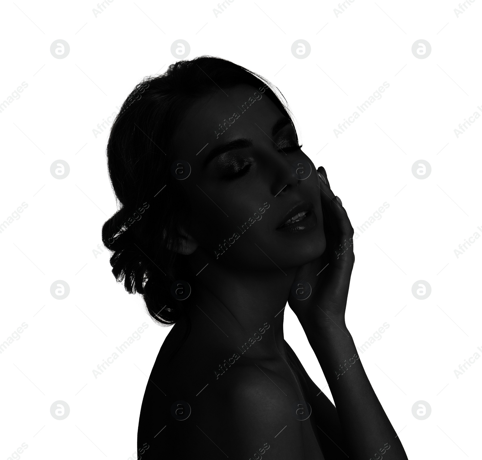 Image of Silhouette of one woman isolated on white