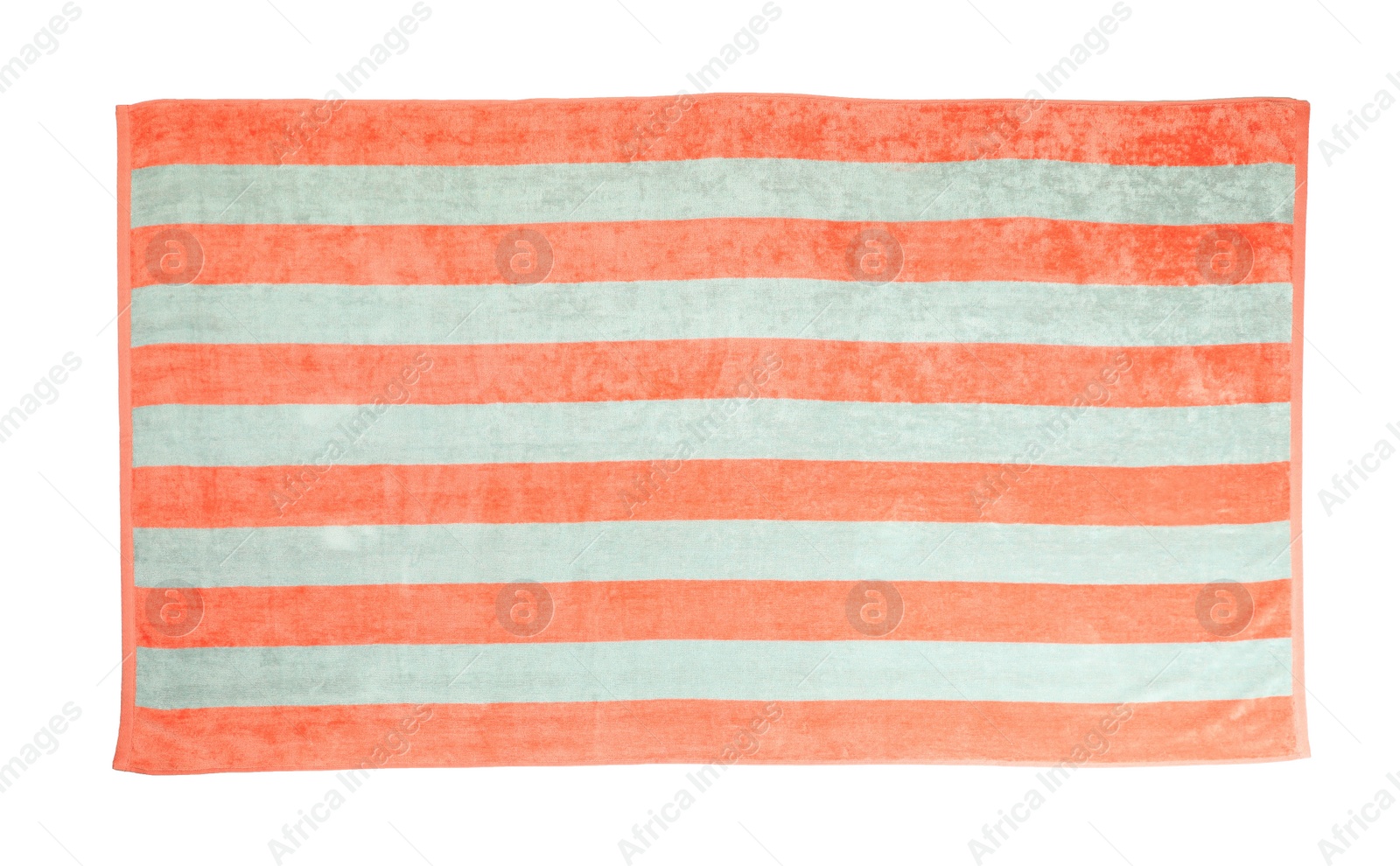 Photo of Striped beach towel isolated on white, top view