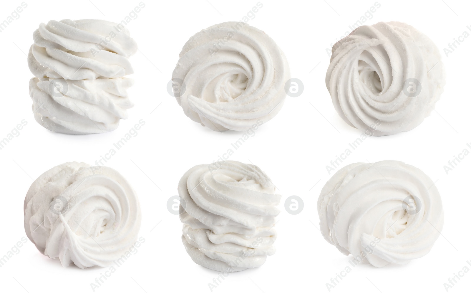 Image of Set with tasty zephyrs on white background