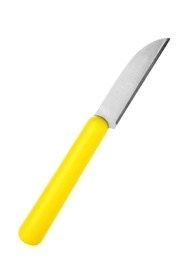 Paring knife with yellow handle isolated on white