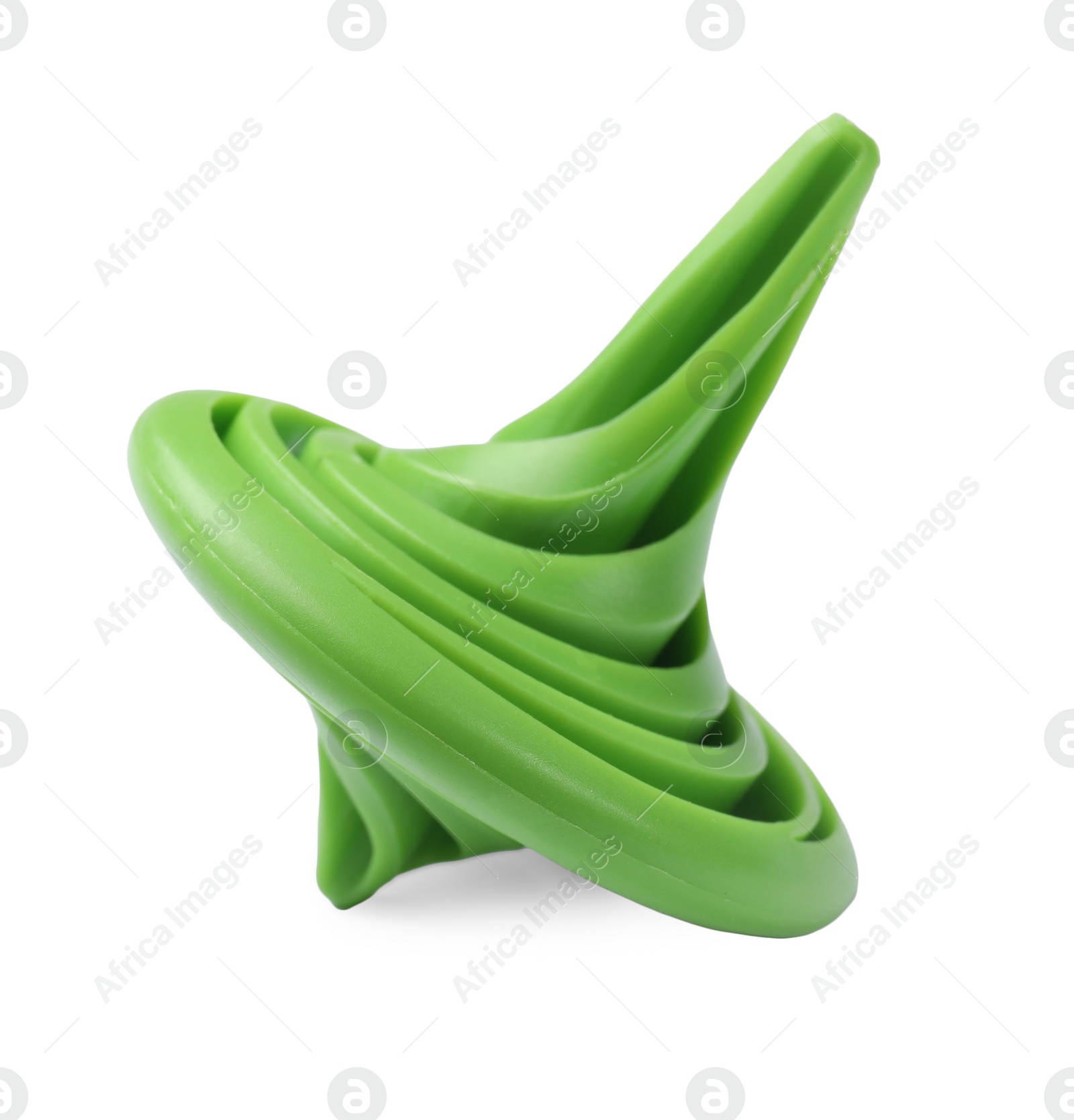 Photo of One green spinning top isolated on white