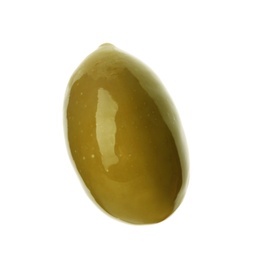 Photo of Delicious fresh green olive on white background