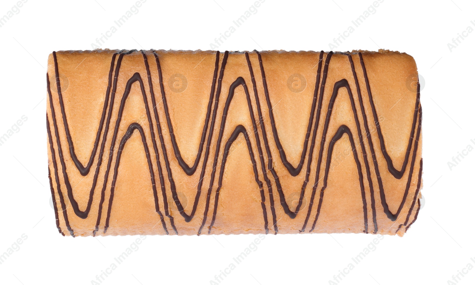 Photo of Tasty cake roll isolated on white, top view