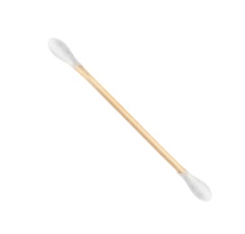 Photo of New clean cotton swab on white background