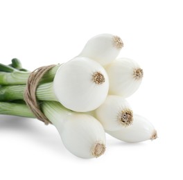 Photo of Bunch of green spring onions isolated on white