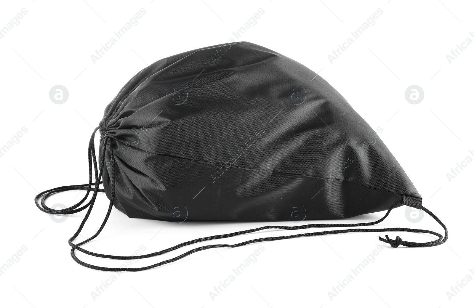 Photo of One black drawstring bag isolated on white