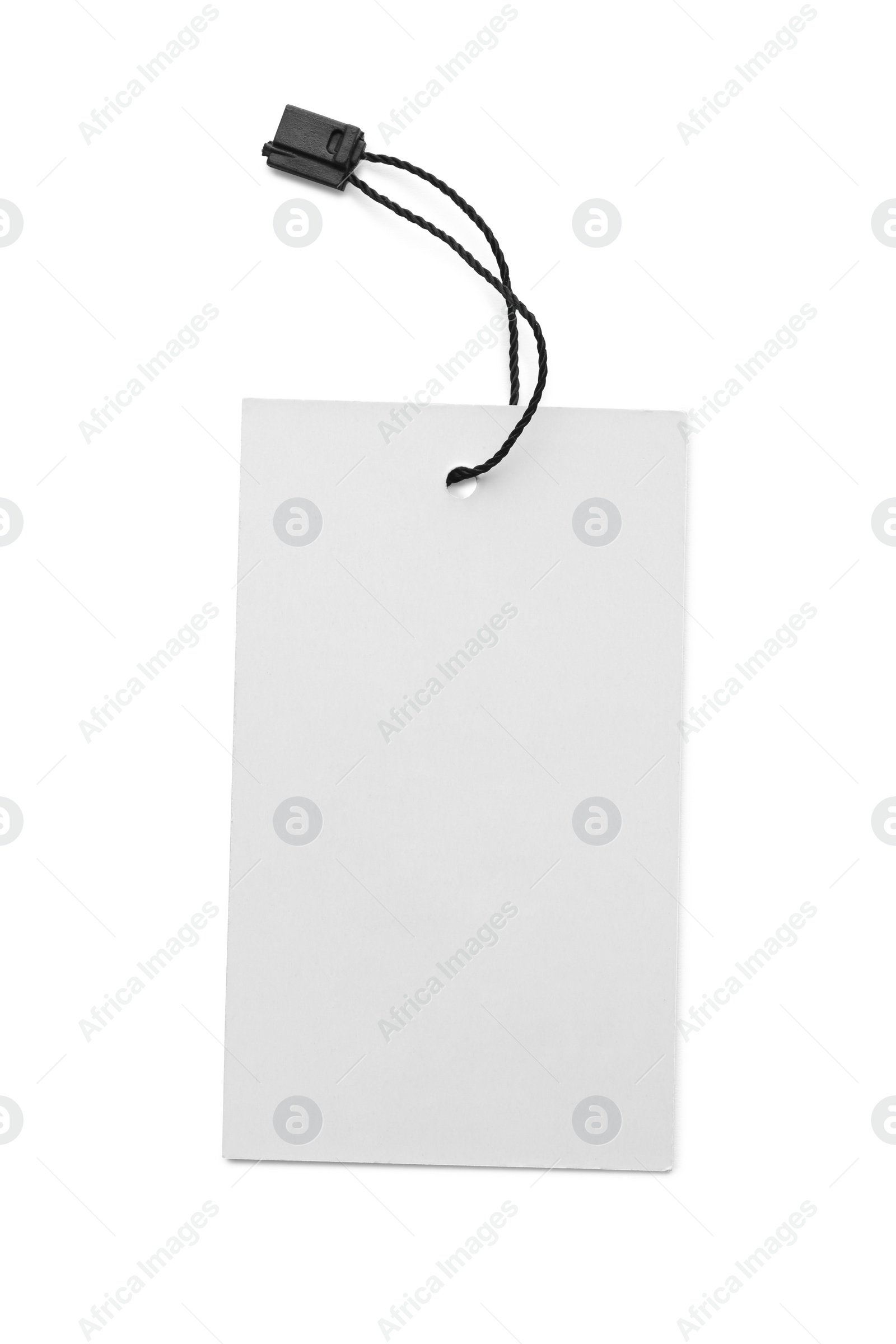 Photo of Blank tag on white background, top view. Space for text