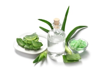 Photo of Composition with aloe vera on white background