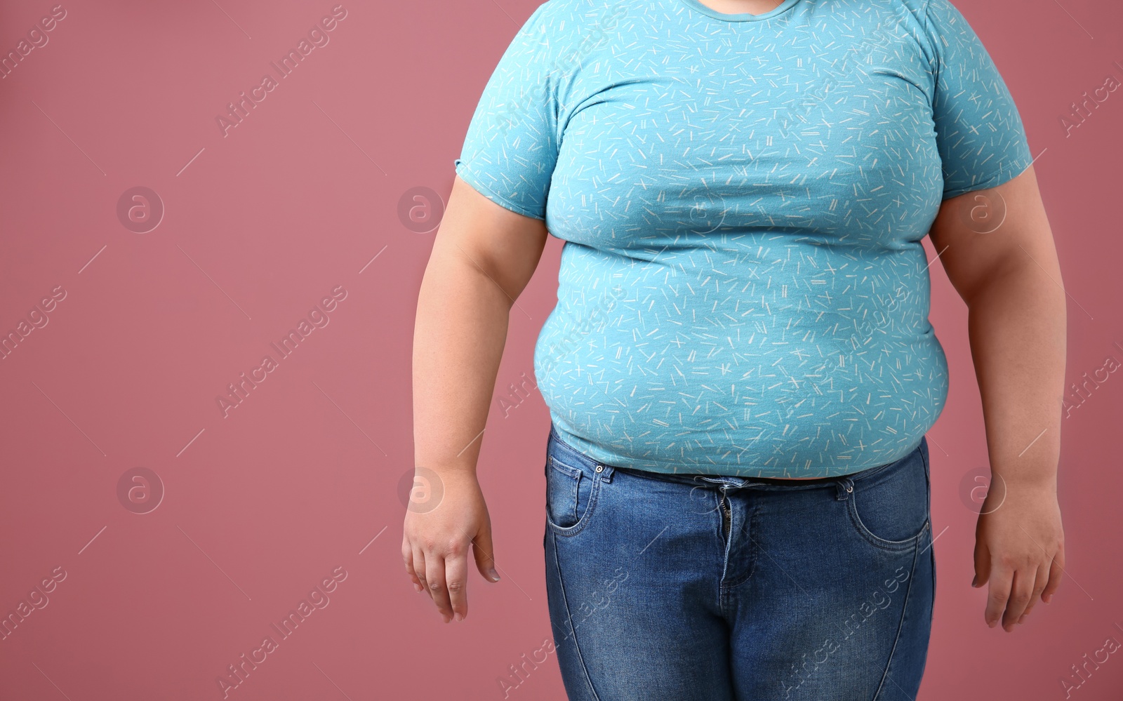 Photo of Overweight woman on color background