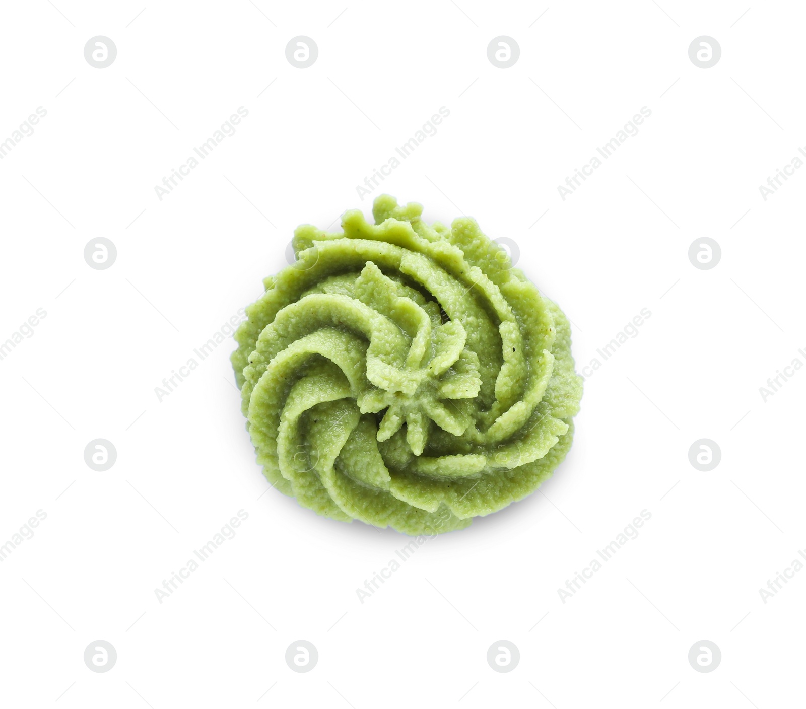 Photo of Swirl of wasabi paste isolated on white, top view