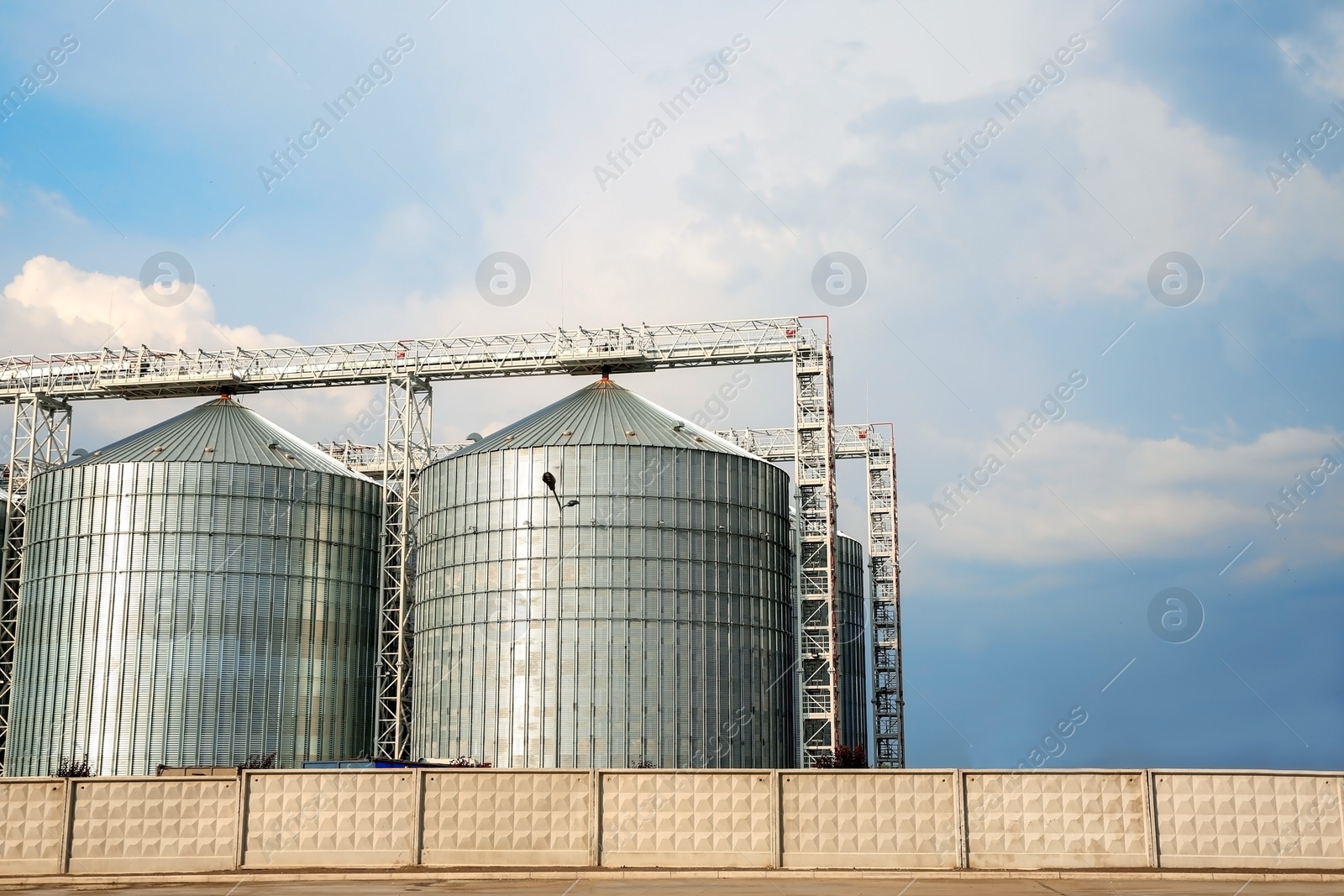 Photo of Row of modern granaries for storing cereal grains