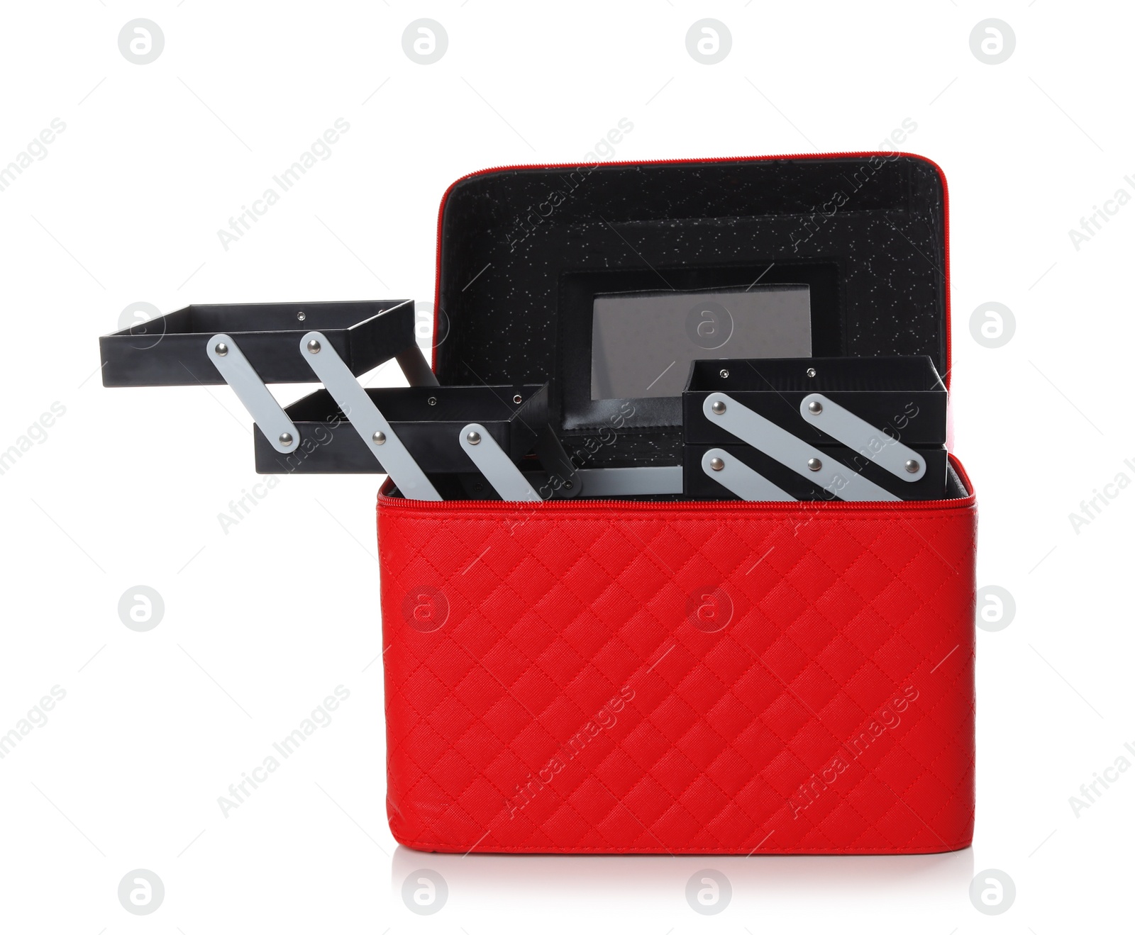 Photo of Stylish case for makeup products on white background