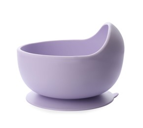 Photo of Plastic bowl on white background. Serving baby food