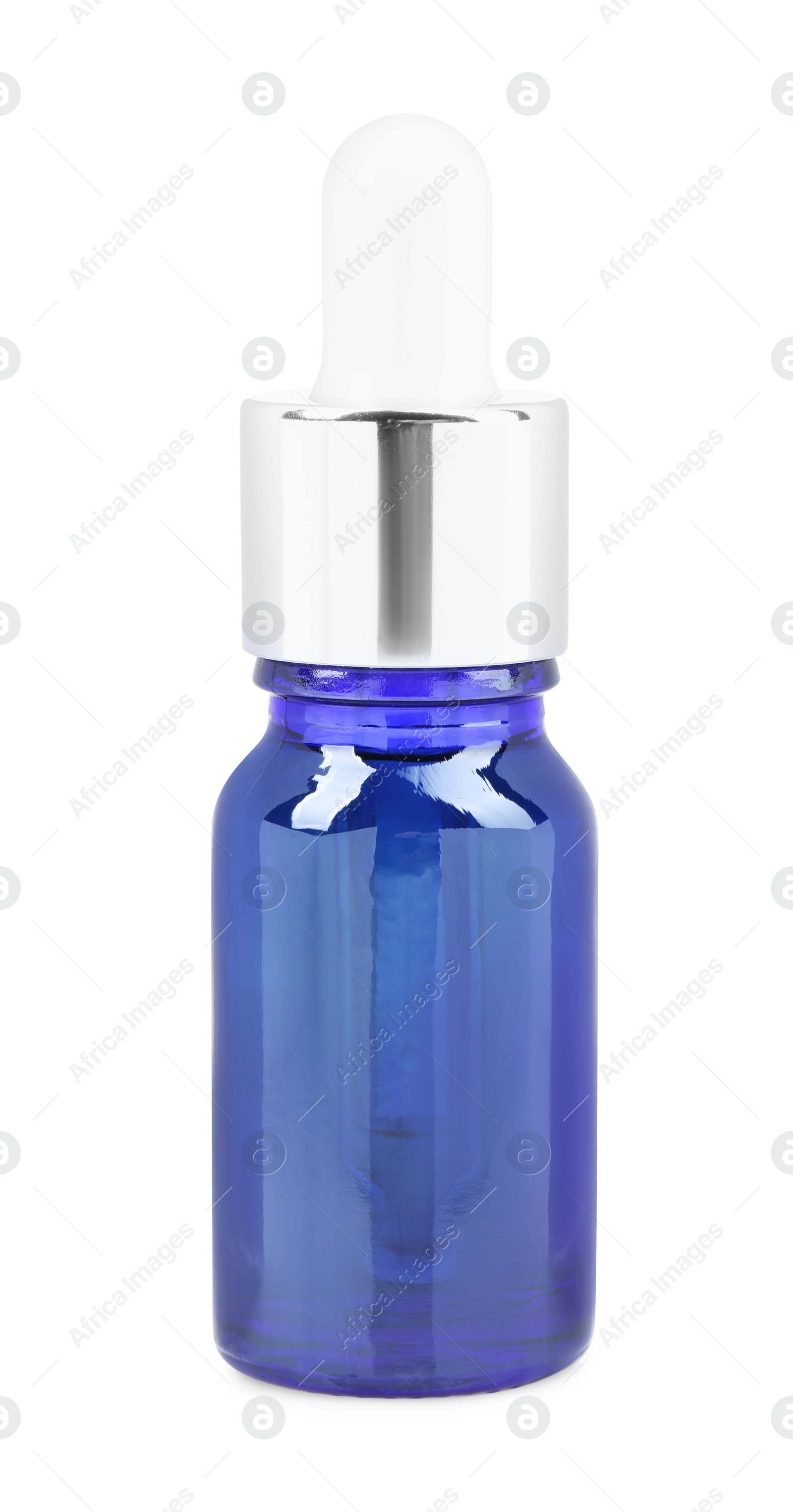 Photo of One blue bottle with tincture isolated on white