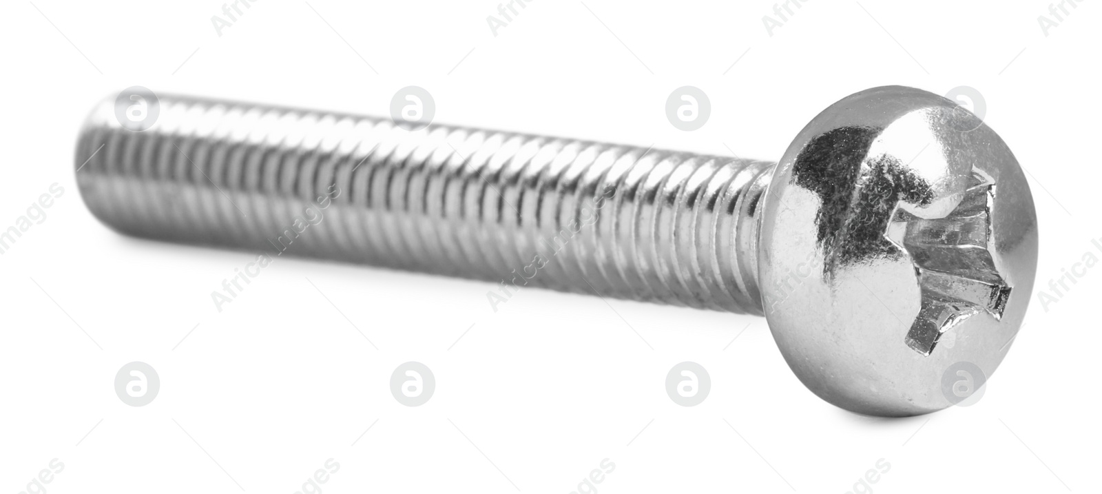 Photo of One metal machine screw bolt isolated on white