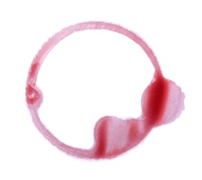 Photo of Red wine ring on white background, top view