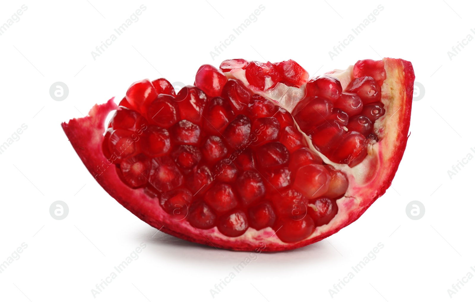 Photo of Ripe pomegranate on white background. Delicious fruit