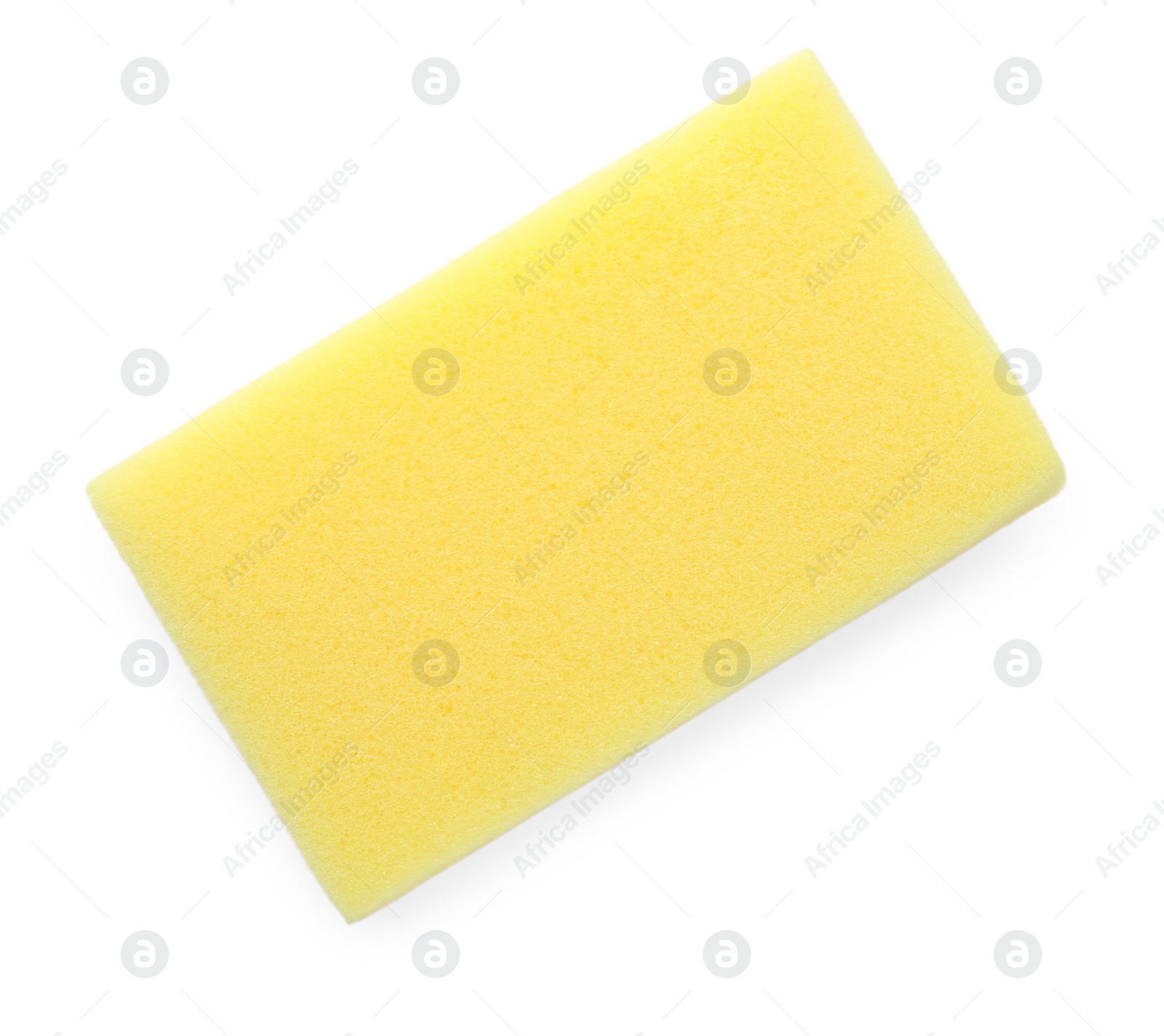 Photo of One yellow sponge isolated on white, top view